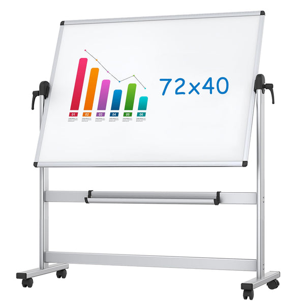 VIZ-PRO Double-Sided Magnetic Mobile Whiteboard,72 x 40 Inches Aluminium Frame and Stand