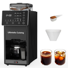 URintells Cuising Coffee Maker with Grinder, Programmable Hot and Cold Coffee Maker with 5 Cup Glass Carafe, Fully Automatic Coffee Machine with Timer, Removable Filter, Black Americano Coffee Machine