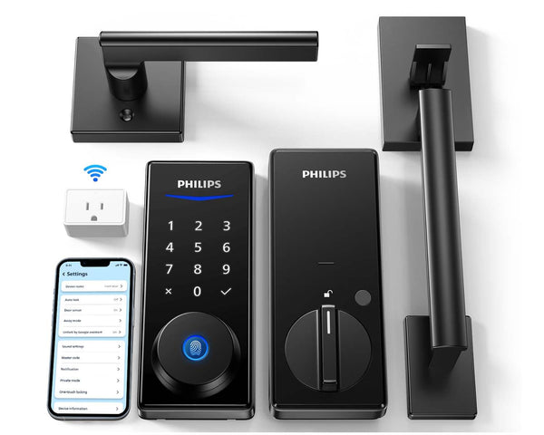 Philips Wi-Fi Smart Lock with Handle, Keypad Door Lock Keyless Entry Door Lock with Handle, Front Door Lock Set with WiFi Gateway, App Control, Fingerprint Unlock, PIN Code Unlock, Auto Lock