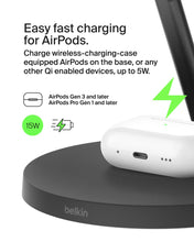 Belkin MagSafe-Compatible Charger, 3-in-1 Wireless Charging Station, Qi2-Certified 15W Wireless Charger for Apple iPhone 16 Series, Apple Watch, AirPods w/Non-Slip Base, 40W Charger Included - Black