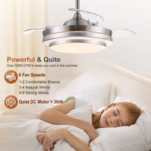 Retractable Ceiling Fan with Lights Remote Control, Dimmable 42 Inch Modern Fandelier Ceiling Fan for Bedroom Living Room Dinning Room, 3 Color, 6 Speed, Brushed Nickel