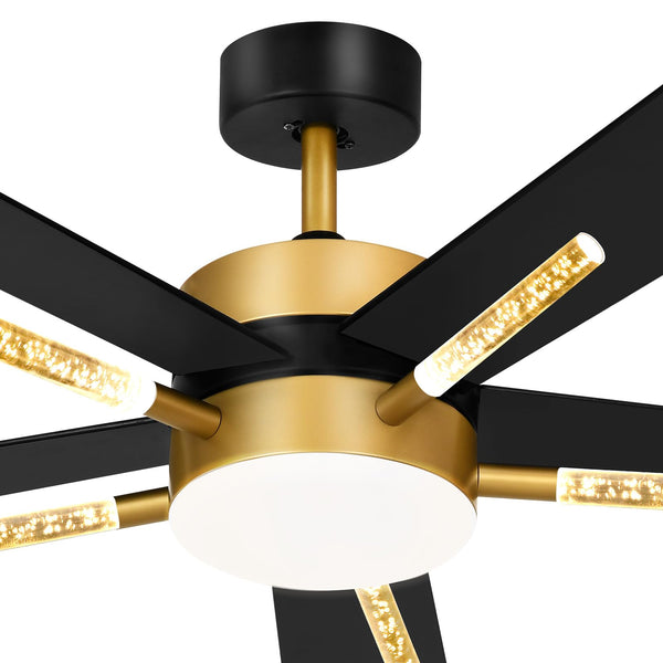 YITAHOME 60 Inch Ceiling Fan with Light and Remote, 5 Blades with Crystal Rod Design, Modern Chandelier Ceiling Fan with Reversible Quiet Motor, Indoor Ceiling Fan with 3 LED Colors, Black&Gold