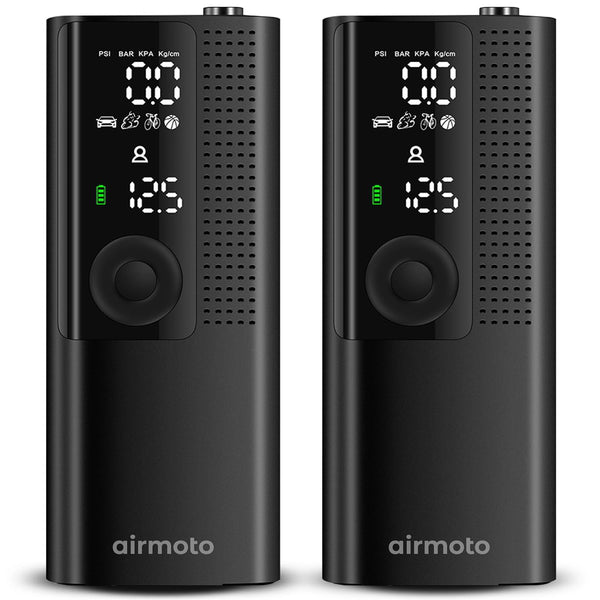 Airmoto Tire Inflator Portable Air Compressor - 2pack - Air Pump for Car Tires with Digital Pressure Gauge, LED Light and Auto Shut-Off Function - Cordless Pump for Car, Motorcycle, Bicycle, Balls