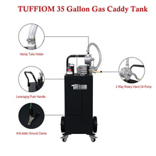 TUFFIOM 35 Gallon Fuel Gas Caddy w/Wheels & Manual Siphon Pump, Portable Diesel Fuel Transfer Storage Tank w/11.9ft Hose, Gasoline Can Container for ATV Car Mowers Tractor Boat Motorcycle