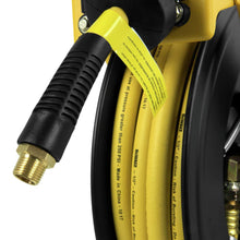 DEWALT Auto Retracting Air Hose Reel, 1/2 in. x 50' Premium Rubber Hose with 4' Lead, Self Leveling Design for Air Compressor, Ideal for Home Improvement Projects, Durable Hose Reel