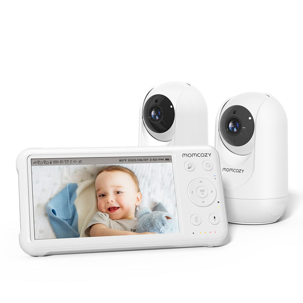 Momcozy Baby Monitor with 2 Cameras 5’’ 1080P Split Screen Video Baby Monitor with Camera and Audio no WiFi for Baby Safety 5000mAh Battery Infrared Night Vision 2-Way Audio 960ft Range Ideal Gift