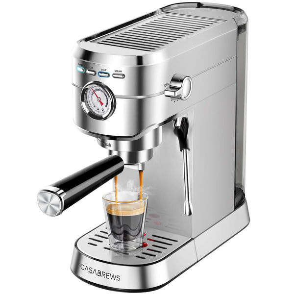 CASABREWS Espresso Machine 20 Bar, Compact Espresso Maker with Steam Milk Frother, Stainless Steel Coffee Machine with 34oz Removable Water Tank for Cappuccino, Latte, Silver