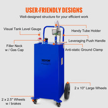 VEVOR 30 Gallon Fuel Caddy, Gas Storage Tank & 4 Wheels, with Manual Transfer Pump, Gasoline Diesel Fuel Container for Cars, Lawn Mowers, ATVs, Boats, More, Blue