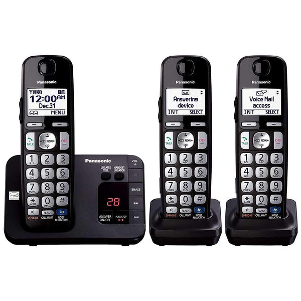 Panasonic KX-TGE233B DECT 6.0 Plus Technology (1.9GHz) Wall Mountable Range Extender Compatible Expandable Cordless Digital Phone with Large Keypad - 3 Handsets,Black