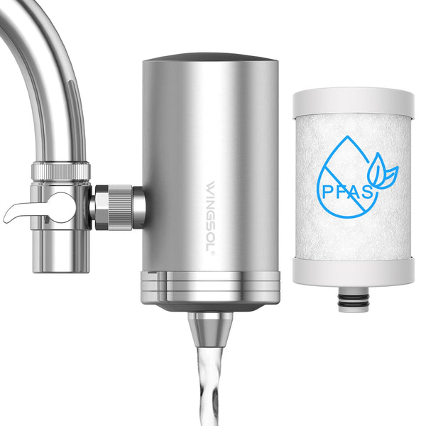 WINGSOL WINGSOL Stainless Steel Water Filter for Sink Faucet, NSF/ANSI 42 & 53, 360° Rotating Tap Purifier Reduces PFAS, Lead, Chlorine & Microplastics, 350 Gallons Long-Lasting for Kitchen & Bathroom