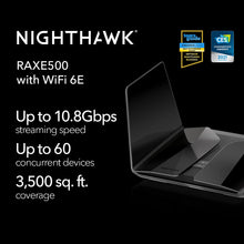 NETGEAR Nighthawk WiFi 6E Router (RAXE500) - Security Features, 12-Stream Gigabit Router AXE11000 Tri-Band Wireless Speed (Up to 10.8Gbps), New 6GHz Band, Coverage up to 3,500 sq. ft, 60 Devices