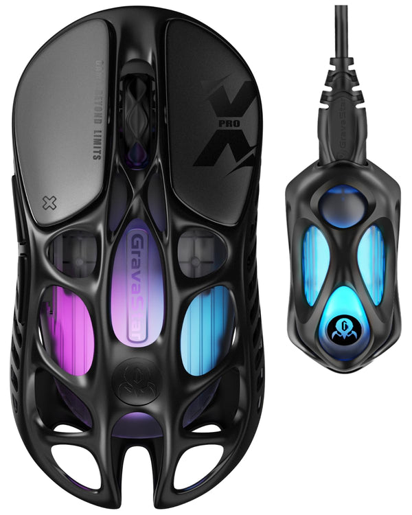 GravaStar Mercury X Pro Wireless Gaming Mouse, Come with 8K Dongle – 32,000 DPI PAW 3950 Sensor, 8,000Hz Polling Rate, Only 49g, Magnesium Alloy Hollow Frame, RGB Lighting, 5 Programmable Buttons