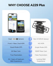 VIOFO A229 Plus Dash Cam Front and Rear, Dual STARVIS 2 Sensors, 2 Channel HDR, 1440P+1440P Voice Control Car Dash Camera, 5GHz Wi-Fi, Support 512GB Max, Voice Control, Ultra-Precise GPS