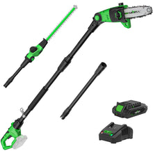 SOYUS Pole Saw 8-Inch Cordless and 18-Inch Pole Hedge Trimmer 2-in-1, 15-Foot Max Reach Pole Saw for Tree Trimming, 16ft/s Speed, Auto Oiling, Multi-Angle Pole Chainsaw with 2.0Ah Battery & Charger