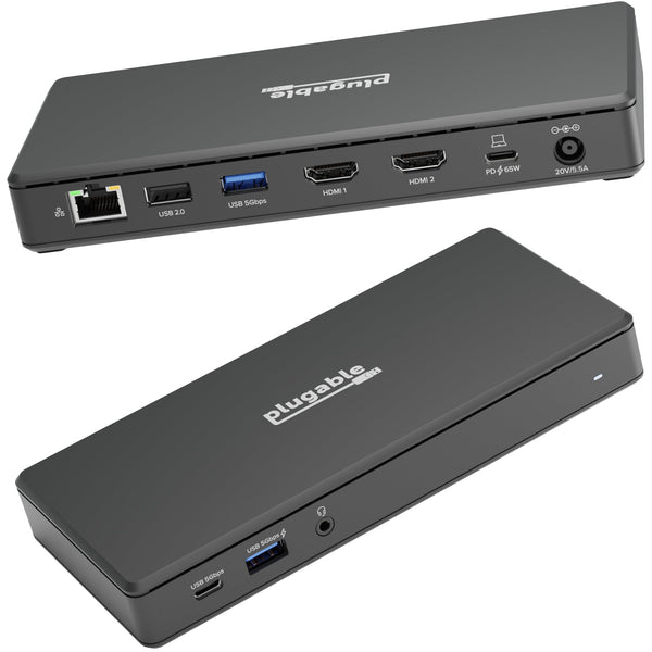 Plugable USB C Docking Station Dual Monitor 2 HDMI Ports, Power Delivery Dock, Dual 4K Monitor for Windows, ChromeOS, 1x USB-C, 3X USB, Ethernet, and Audio - Driverless (UD-MSTH2)