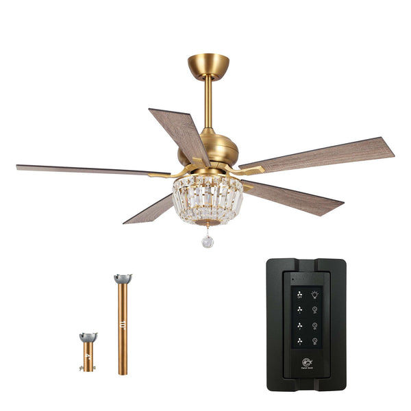 Gold Ceiling Fans with Lights and Remote, 52 Inch Ceiling Fan for Bedroom Living Room, Crystal Chandelier Outdoor Ceiling Fans with LED Light, Reversible 5 Blades, Ventilador de Techo con Luz