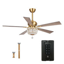 Gold Ceiling Fans with Lights and Remote, 52 Inch Ceiling Fan for Bedroom Living Room, Crystal Chandelier Outdoor Ceiling Fans with LED Light, Reversible 5 Blades, Ventilador de Techo con Luz