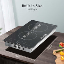 2 Burner Electric Cooktop 12 Inch, Nefaracy 110V Electric Stove with Touch Control, 2000W Ceramic Cooktop, Built-in & Countertop, Overflow Protection, Safety Lock, Timer(Plug in)