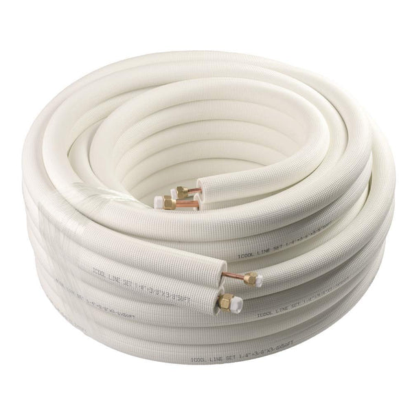 Wostore 50Ft. Mini Split Line Set Includes Two Pipes 1/4" & 3/8" O.D. 3/8" Thickened PE Insulated Coil Copper Line with Nuts for Air Conditioner HVAC Refrigeration and Heating Equipment