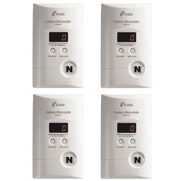 Kidde Carbon Monoxide Detector, Plug In Wall with 9-Volt Battery Backup, Digital LED Display - 4 Pack