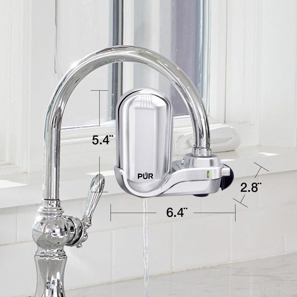 PUR PLUS Vertical Faucet Mount Water Filtration System with 3-in-1 Lead Reducing Filter for Great-Tasting Filtered Tap Water, Lasts 100 Gallons, Chrome