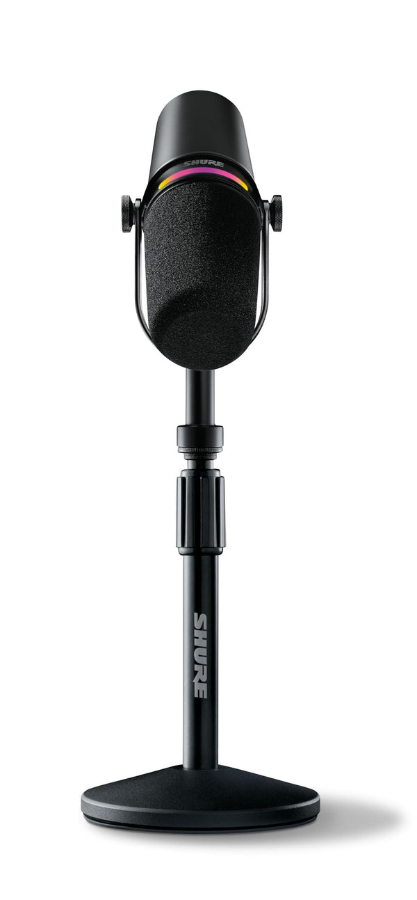 Shure MV7+ Podcast Dynamic Microphone with Stand. OBS Certified, Enhanced Audio, LED Touch Panel, USB-C & XLR Outputs, Auto Level Mode, Digital Pop Filter, Podcasting, Streaming, Recording - Black