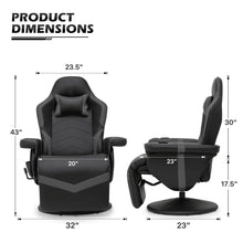 MoNiBloom Massage Video Gaming Recliner Chair Ergonomic High-Back PU Leather Gamer Chair with Neck Support and Footrest, Swivel Game Couch Single Sofa Theater Seating w/Speakers and Cupholders, Grey