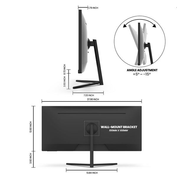 CRUA 30-inch Gaming Monitor 200HZ, 21:9 WFHD(2560X1080P) Ultrawide Computer Monitor, IPS Screen,100% sRGB, PIP/PBP, HDMI 2.0 & Displayport 1.4,Support FreeSync,Wall Mountable/Tilt Adjustable- Black