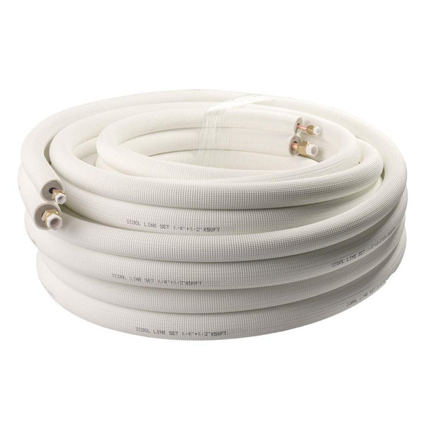 Wostore 50Ft. Mini Split Line Set Includes Two Pipes 1/4" & 1/2" O.D. 3/8" Thickened PE Insulated Coil Copper Line with Nuts for Air Conditioner HVAC Refrigeration and Heating Equipment