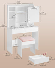 VASAGLE Vanity Desk with Power Outlets, Makeup Vanity with Mirror and Lights, Upholstered Vanity Stool, Dimmable LED Lights, 6 Compartments, 2 Drawers, for Bedroom, Cloud White URDT031W01