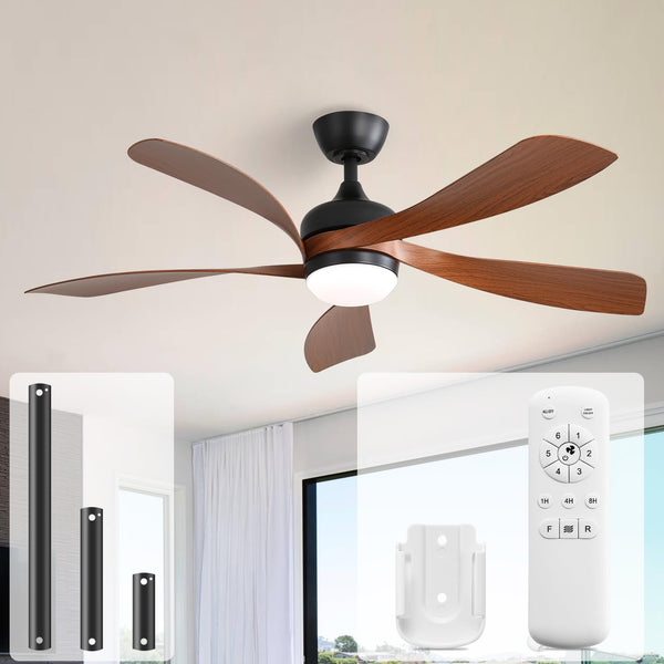 Sofucor 52 Inch Ceiling Fans with Lights and Remote, Outdoor Ceiling Fan with Light 6-Speed 3 CCT 3-Timer, Low Profile Ceiling Fan 5 Blade Noiseless Reversible DC Motor for Living Room Bedroom Patio