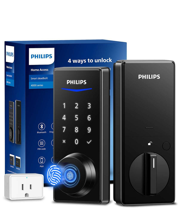 Philips Wi-Fi Smart Door Lock, Keyless Entry Door Lock with App Control,Fingerprint ID,Auto Lock,Keypad Deadbolt with Wi-Fi Bridge Adaptor,Smart Locks for Front Door-Matte Black