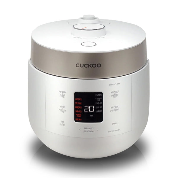 CUCKOO CRP-ST1009FW 10-Cup (Uncooked) / 20-Cup (Cooked) Twin Pressure Rice Cooker & Warmer with Nonstick Inner Pot, 16 Menu Options, 3 Voice Guide, Auto Clean (White)