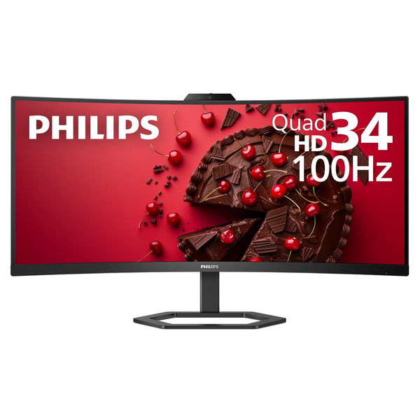 Philips 34E1C5600HE 34" UltraWide QHD 21:9 Monitor with Built-in Windows Hello Webcam & Noise Canceling Mic, USB-C Docking, Stereo Speakers, 100Hz, 4-Year Advance Replacement