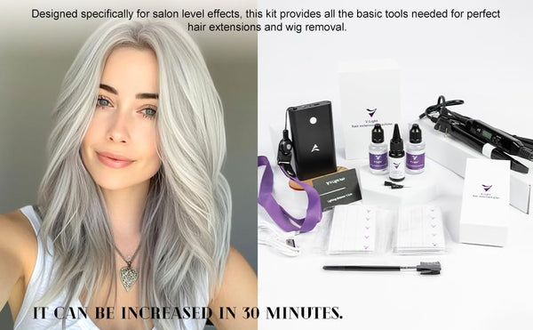 V Light Hair Extensions Kit V-Light Extension Machine V-Light Extension Remover Machine .V-Light Glue 20g * 3 v Light Glue Remover Solution 20ml * 3 (Black machine set)