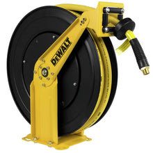 DEWALT Auto Retracting Air Hose Reel, 1/2 in. x 50' Premium Rubber Hose with 4' Lead, Self Leveling Design for Air Compressor, Ideal for Home Improvement Projects, Durable Hose Reel