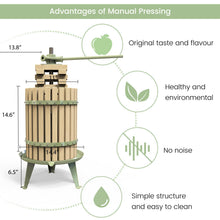 Fruit Wine Press - 100% Nature/Healthy Apple&Grape Crusher Manual Juice Maker for Kitchen, Solid Wood Basket with Blocks Cider Wine Making Press (LFGB Certified,Heavy Duty) (4.75 Gallon, Green)