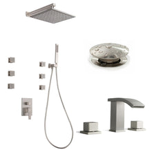 SKOWLL 12 Inch 3 Function Shower Faucet System and Widespread 3 Hole Vanity Sink Faucet and Pop Up Vanity Drain, Brushed Nickel