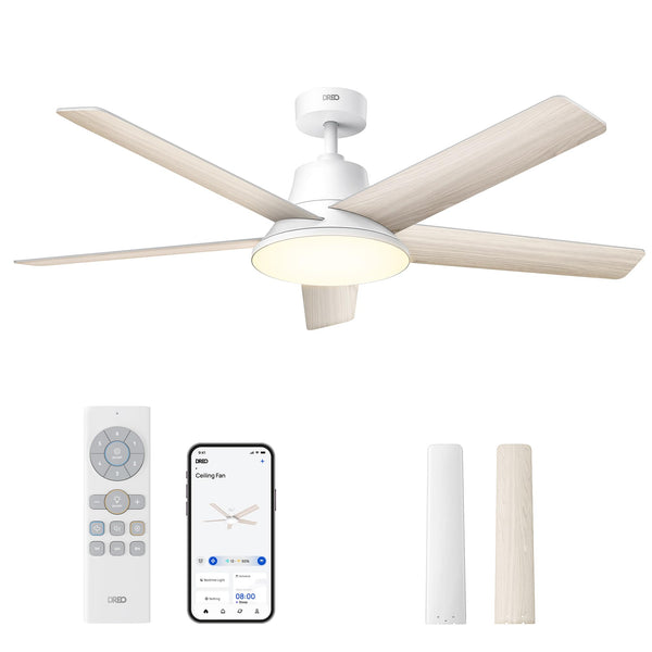 Dreo Smart Ceiling Fan with Lights, 52 Inch, 12 Speeds & 3 Fan Modes, Stepless Color Tones, Dimmable LED Light, 12H Timer, Quiet DC Motor, Remote/APP/Alexa Control, White Ceiling Fans Indoor