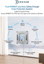 ECOVACS Winbot W1 Pro Window Cleaning Robot, Intelligent Cleaning with Dual Cross Water Spray Technology, Win SLAM 3.0 Path Planning, 2800Pa Suction Power, Edge Detection Technology, App Control,Grey