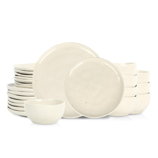 Stone Lain Mirella 24-Piece Dinnerware Set Stoneware, Plates and Bowls set, Microwave and Dishwasher Safe, Dish Set for 8, Beige