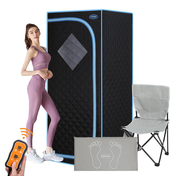 OSMOS SPA Portable Infrared Sauna for Home Full Size Personal Sauna Tent for Indoor Spa Lightweight Sauna Box with Foldable Sauna Chair, Heated Foot Pad, Remote Control 29.1"x29.1"x66.5" (Black)