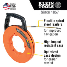 Klein Tools 56351 Non-Conductive Electrical Fish Tape, Fiberglass Wire Puller w/Steel Leader, Optimized Housing, 100-Foot x 3/16-Inch