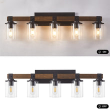 DADUL 5-Light Bathroom Vanity Light, Farmhouse Bathroom Light Fixtures Over Mirror, Classic Wood Vanity Light with Clear Glass Shade, Black Wall Sconce for Bathroom, Bedroom