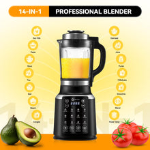 ASH01-B Blenders for Kitchen with Heating, 1200W Adjustable 26000-60000RPM High Speed Food Processors, Black Professional blender with Keep Warm 14 Functions Auto Clean for Smoothies Soups Sauces more