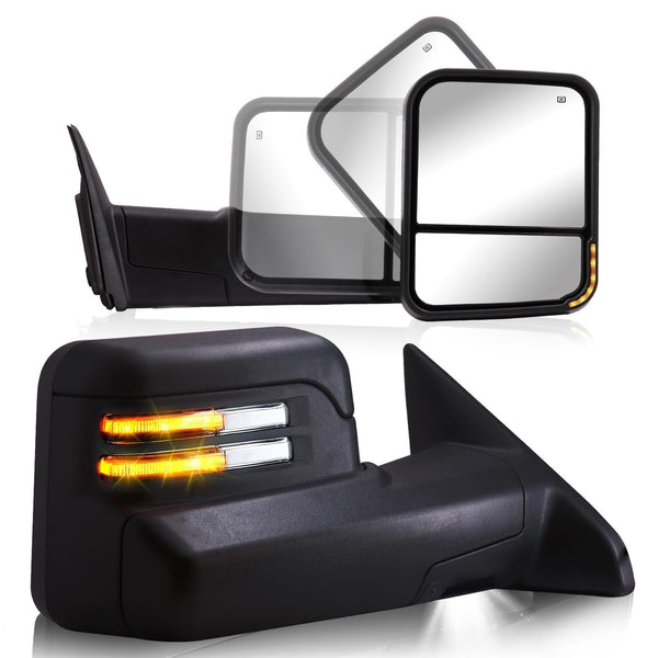 SIZIOM Towing Mirrors for Dodge Ram 1500 (2009-2018), 2500/3500 (2010-2018), and Ram Classic (2019-2024) Side Mirrors with Power Heated Turn Signal Light Puddle Lamp Pair Set