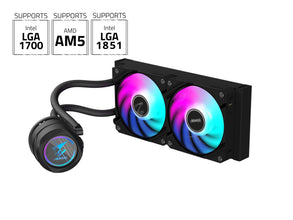 AORUS WATERFORCE II 240 Liquid CPU Cooler, 240mm Radiator with 2X 120mm Low Noise ARGB Fans, Compatible with Intel LGA1851, LGA1700, and AMD AM5 (GP-AORUS WATERFORCE II 240)