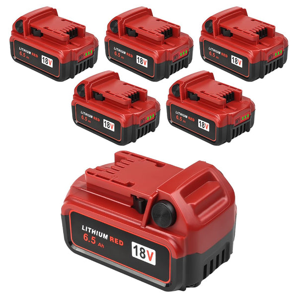 TeenPower Upgraded 6/pk Replacement for Milwaukee M-18 Battery 6500mAh Replacement for Milwaukee 48-11-1820 48-11-1840 48-11-1850 48-11-1828 48-11-1862 48-11-1852 48-59-1812 48-59-1802 Red