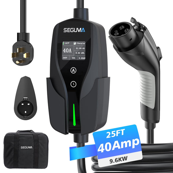 SEGUMA Level 2 EV Charger, 40Amp Electric Car Charger Portable EV Charger 25FT Cable with NEMA 14-50 Plug, Adjustable Current, Timing Delay Electric Vehicle Charger for J1772 BEVs/PHEVs 240V 9.6kW