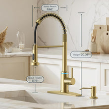 VIDEC Smart Kitchen Faucet, 3 Modes Pull Down Sprayer, Smart Touch On Sensor Activated, LED Temperature Control, 360-Degree Rotation, 1 or 3 Hole Deck Plate. (KW-66J, Brushed Gold, 17.90 Inches)